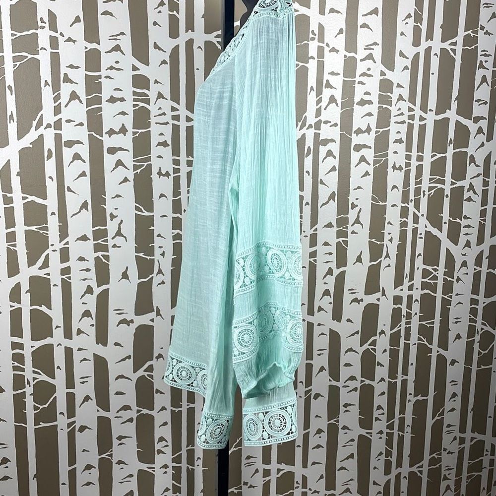 Indigo Soul Gauze Crochet Lace Trim Balloon Sleeve Tunic Top 2XL - Picture 2 of 11